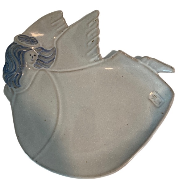 Erickson Flying Angel Platter Grey W/ Blue Hair Angel Pottery Blue and Grey NWOT - Picture 1 of 11